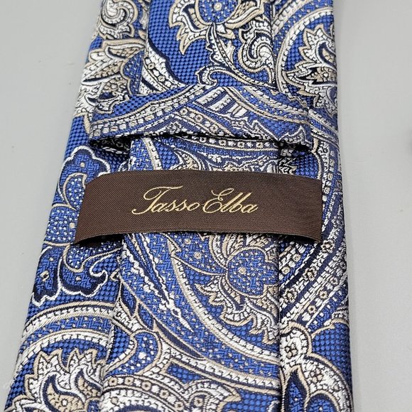 Tasso Elba Men's 100% Silk Tie Paisley Navy & Silver Textured ~  60 X 3 #E - Picture 3 of 6